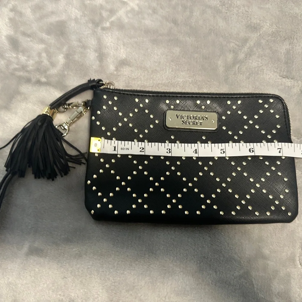 Victoria's Secret Studded Wristlet Clutch Black Tassel‎ Zip Wallet New